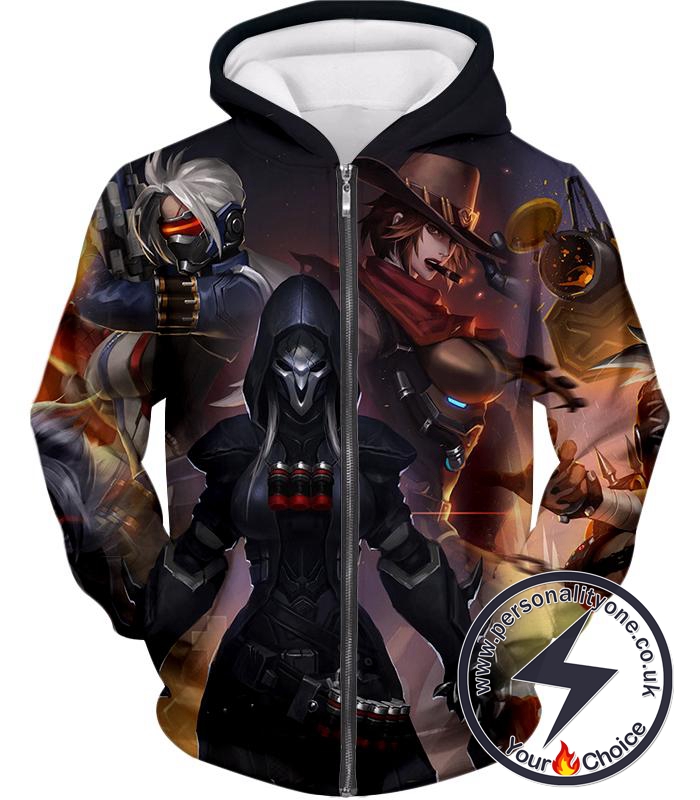 Overwatch Cool Heroe Reaper Zip Up Hoodie